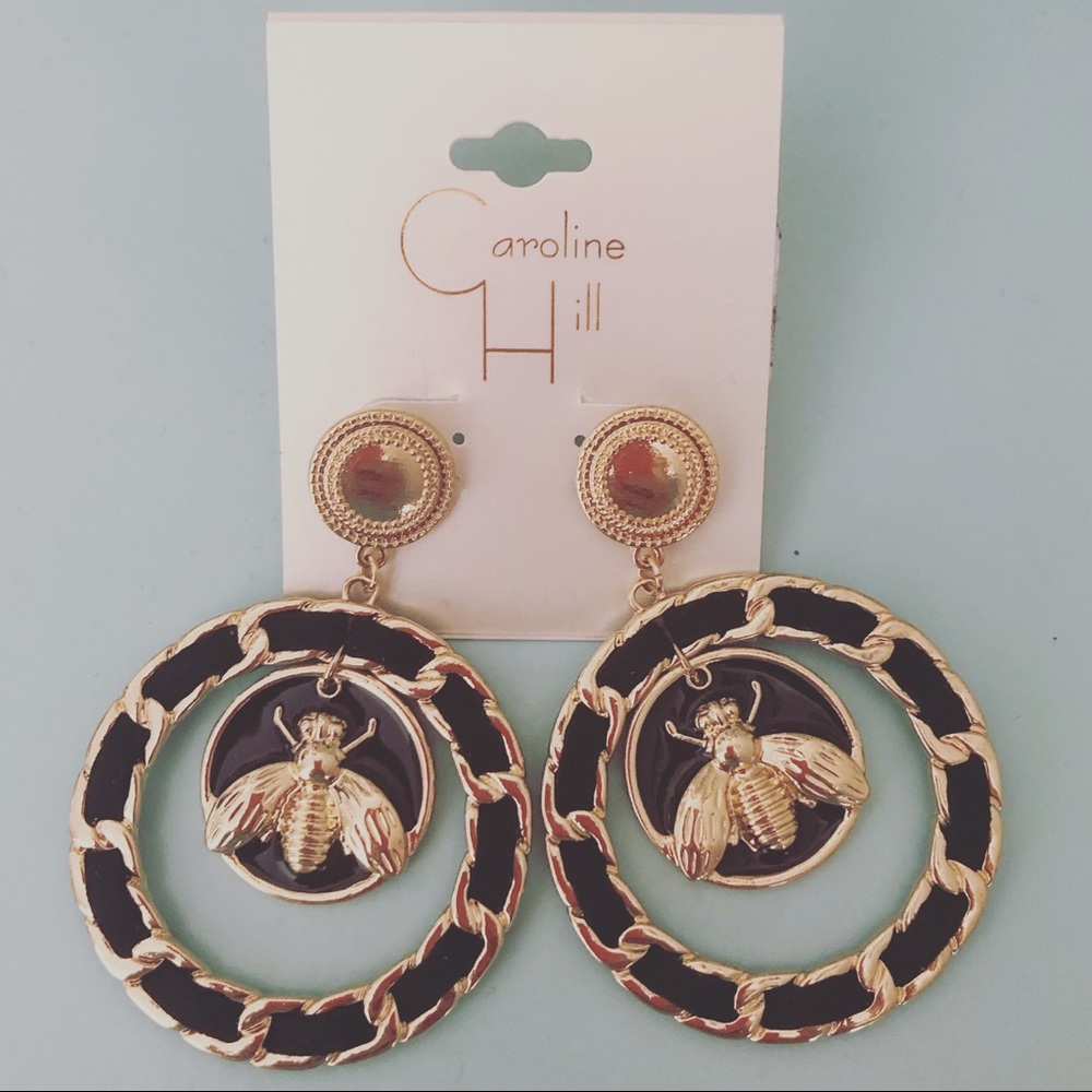 Gold and Black Drop Bee Earrings